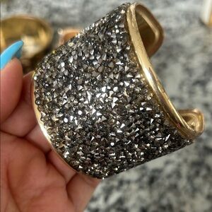 Gold Cuff Bracelet with Smoky Crystal Pavé